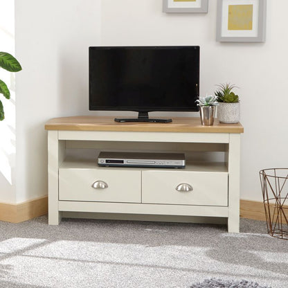 GFW Lancaster Corner TV unit Cream 1 Shelf 2 Drawers