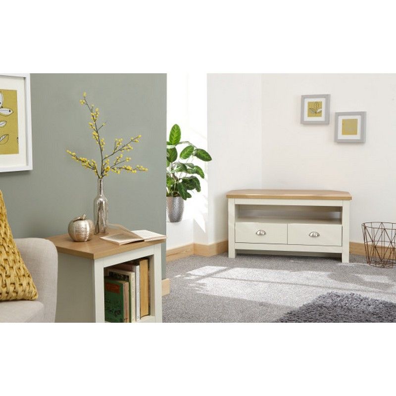 GFW Lancaster Corner TV unit Cream 1 Shelf 2 Drawers