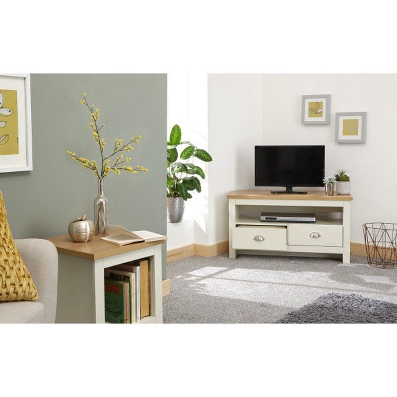 GFW Lancaster Corner TV unit Cream 1 Shelf 2 Drawers