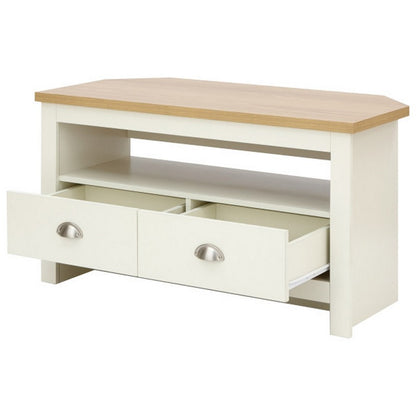 GFW Lancaster Corner TV unit Cream 1 Shelf 2 Drawers