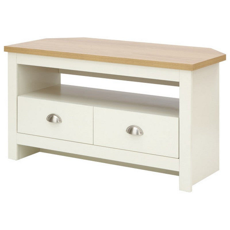 GFW Lancaster Corner TV unit Cream 1 Shelf 2 Drawers