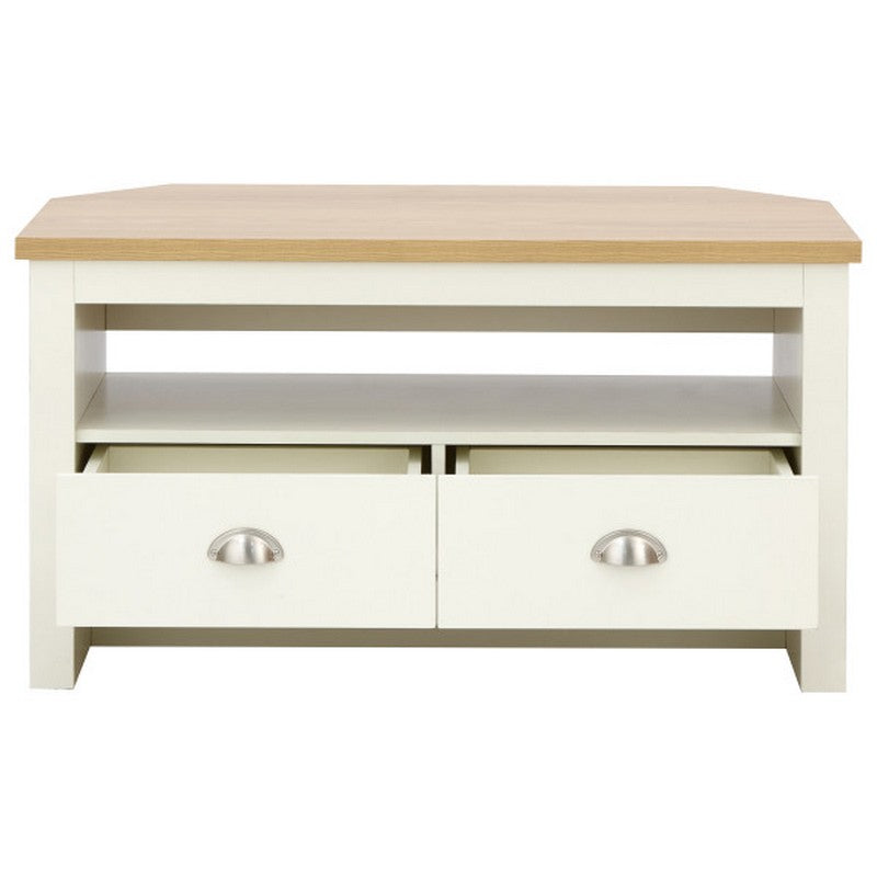 GFW Lancaster Corner TV unit Cream 1 Shelf 2 Drawers