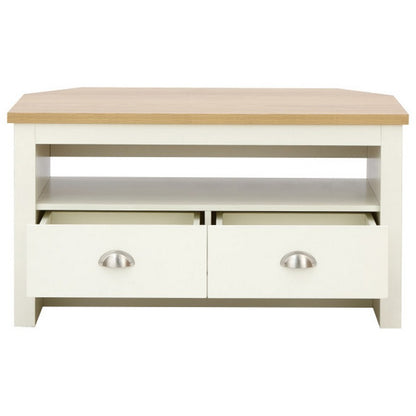 GFW Lancaster Corner TV unit Cream 1 Shelf 2 Drawers