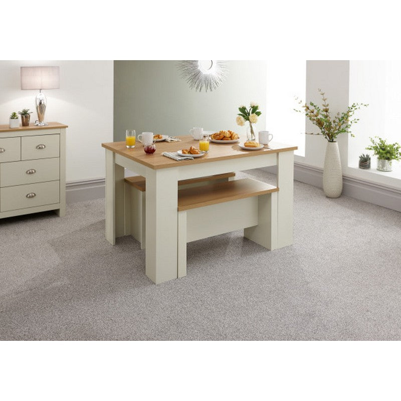 GFW Lancaster 3 Piece Dining Set Cream Table - with 2 Benches