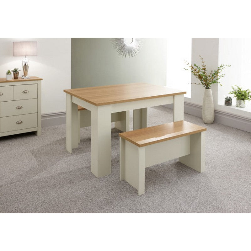 GFW Lancaster 3 Piece Dining Set Cream Table - with 2 Benches