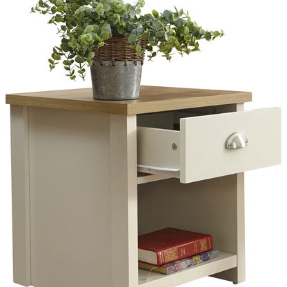 GFW Lancaster Side Table Cream 1 Shelf 1 Drawer