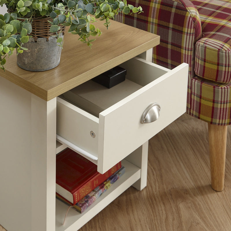 GFW Lancaster Side Table Cream 1 Shelf 1 Drawer