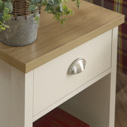 GFW Lancaster Side Table Cream 1 Shelf 1 Drawer