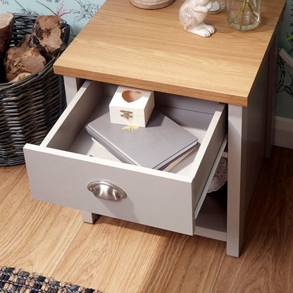 GFW Lancaster Side Table Grey 1 Shelf 1 Drawer