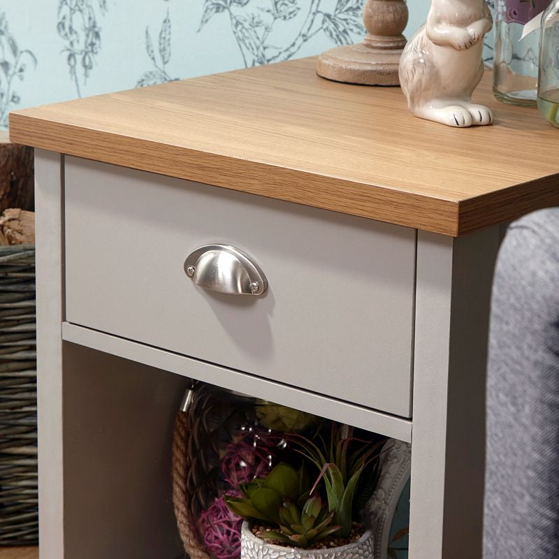 GFW Lancaster Side Table Grey 1 Shelf 1 Drawer