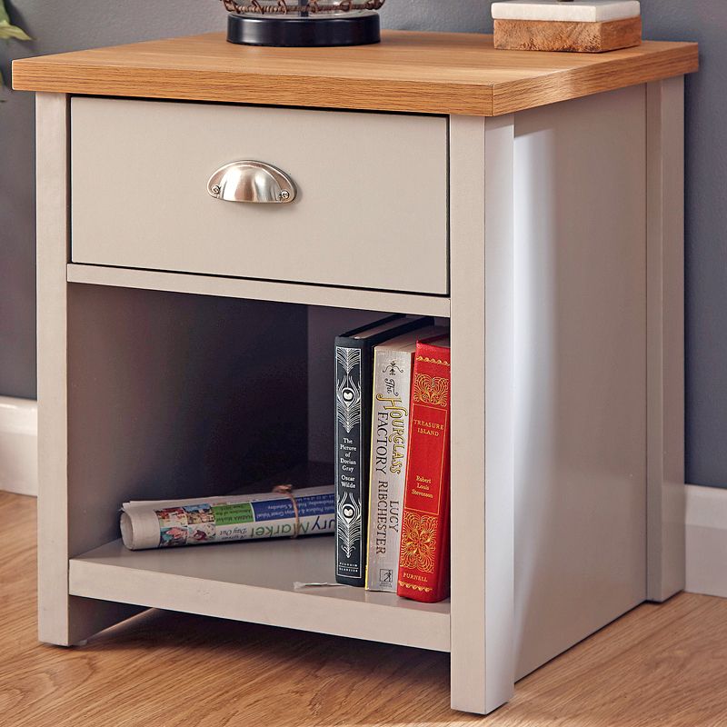 GFW Lancaster Side Table Grey 1 Shelf 1 Drawer