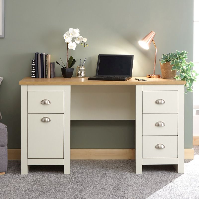 GFW Lancaster Desk Cream 4 Drawers 1 Door