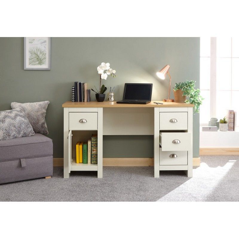 GFW Lancaster Desk Cream 4 Drawers 1 Door