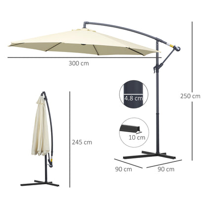 3 m Parasol Garden Sun Umbrella Banana Hanging Rattan Set Umbrella Cantilever - Cream white