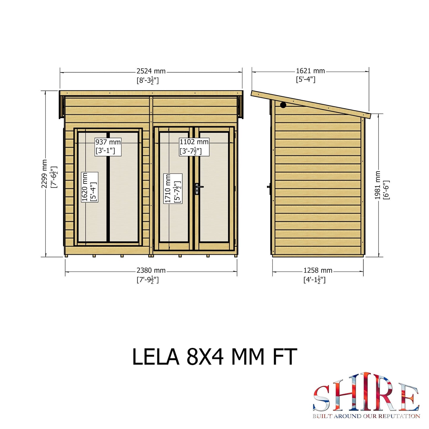 Shire Lela 4' 2" x 7' 9" Pent Summerhouse - Premium Dip Treated Shiplap