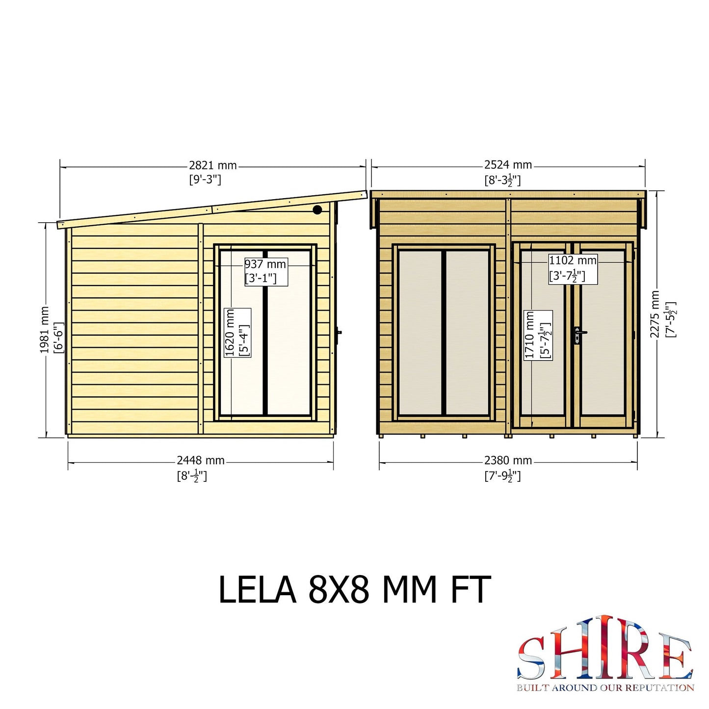 Shire Lela 8' 1" x 7' 9" Pent Summerhouse - Premium Dip Treated Shiplap