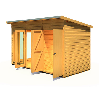 Shire Lela 6' 1" x 11' 8" Pent Summerhouse with Side Shed - Premium Dip Treated Shiplap