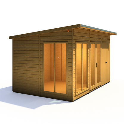 Shire Lela 8' 1" x 11' 8" Pent Summerhouse with Side Shed - Premium Dip Treated Shiplap