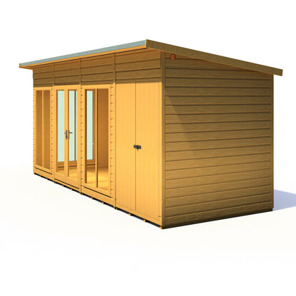 Shire Lela 6' 1" x 15' 7" Pent Summerhouse with Side Shed - Premium Dip Treated Shiplap