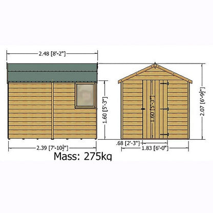 Shire Shire Lewis 6' 3" x 8' 2" Apex Shed - Premium Coated Shiplap