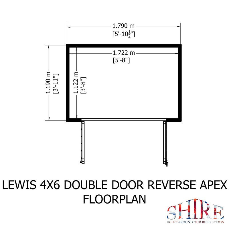 Shire Lewis 4' 5" x 6' 3" Reverse Apex Shed - Classic Coated Shiplap