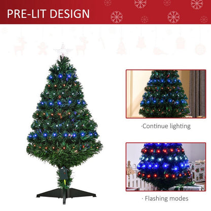 3 Foot Prelit Artificial Christmas Tree with Multi-Coloured Fiber Optic LED Light