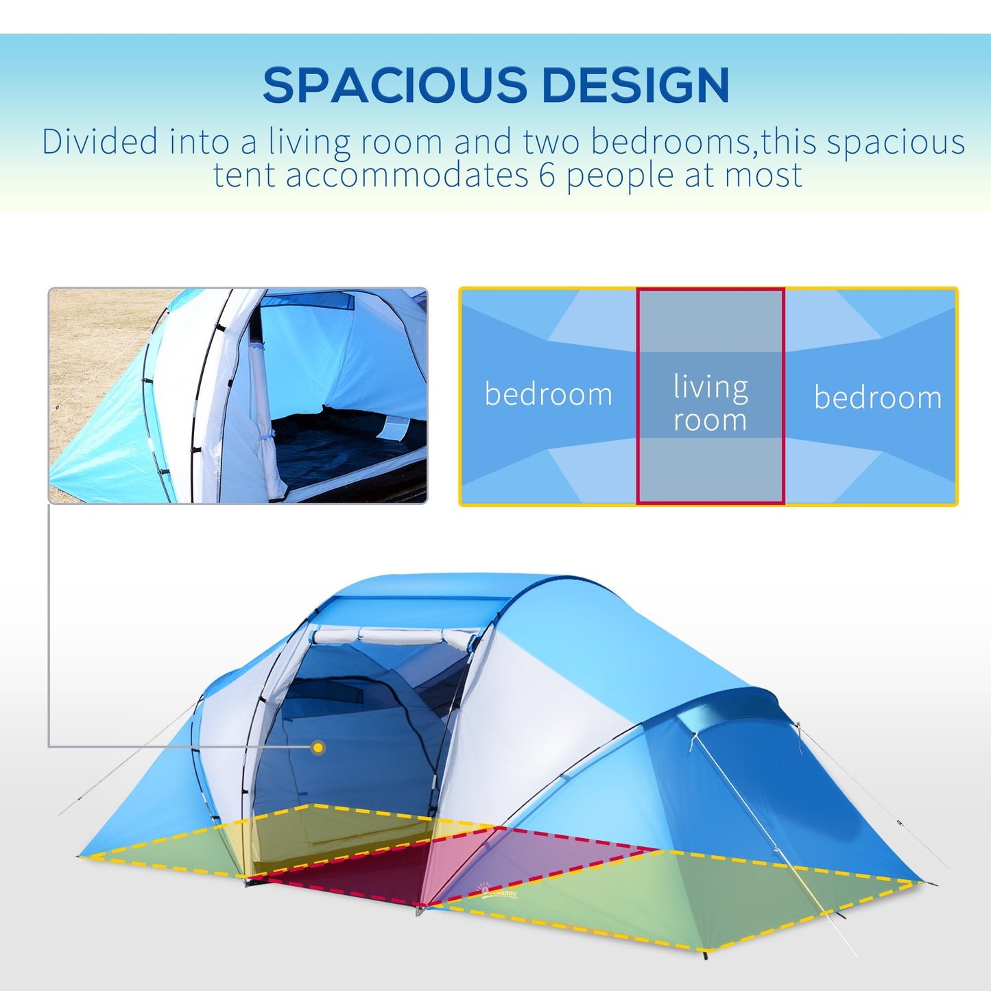 4-6 Man Camping Tent w/ Two Bedroom