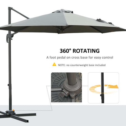 3M Offset Parasol Cantilever Hanging Umbrella 360° Rotation w/ Base Dark Grey