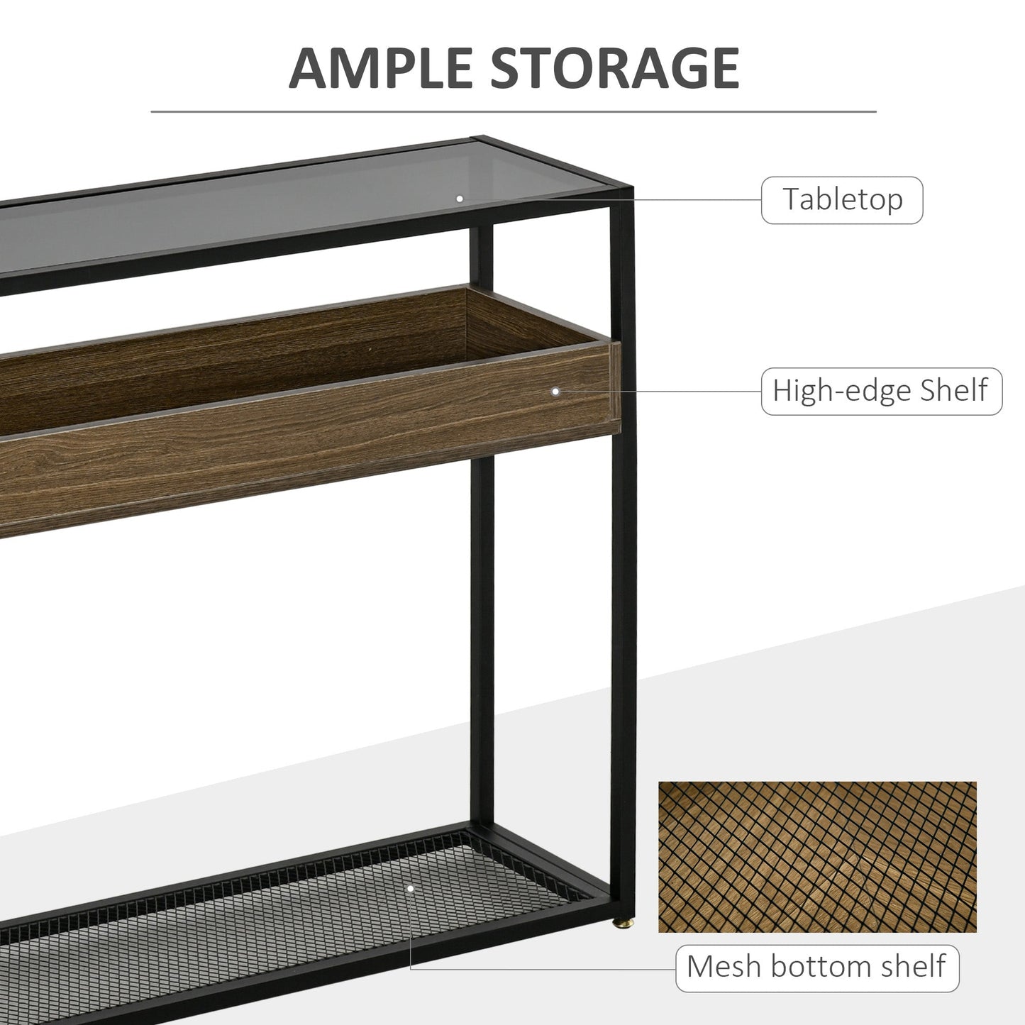 Industrial Style Console Table Sofa Table with Tempered Glass Top and Steel Frame for Living Room Hallway Entrance