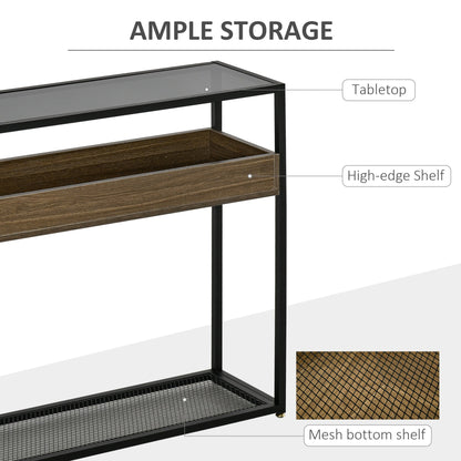 Industrial Style Console Table Sofa Table with Tempered Glass Top and Steel Frame for Living Room Hallway Entrance