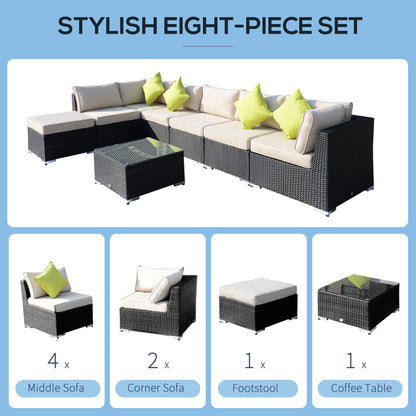 8-Pieces PE Rattan Corner Sofa Set with Thick Cushions