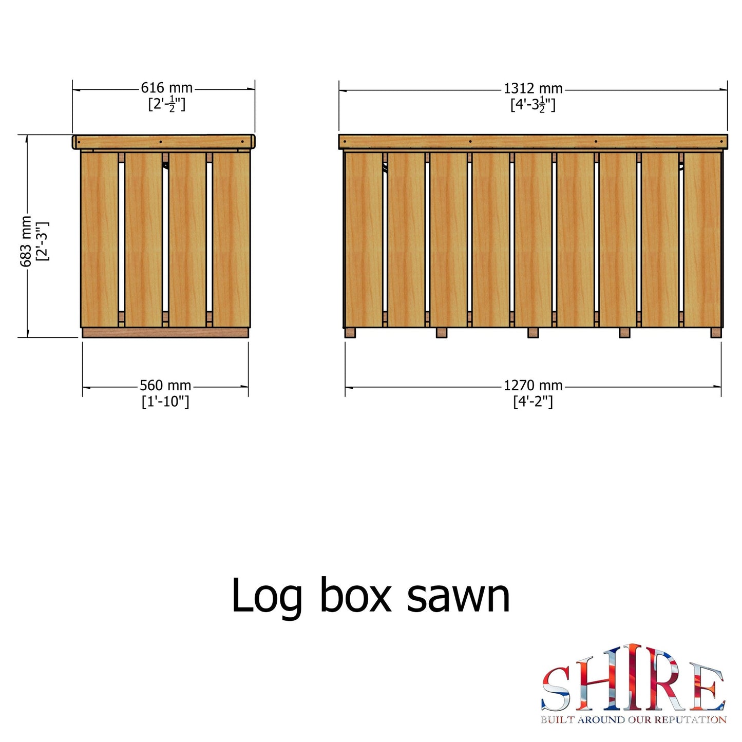 Shire Log Box 4' 3" x 2' Flat Log Store - Premium Pressure Treated Shiplap