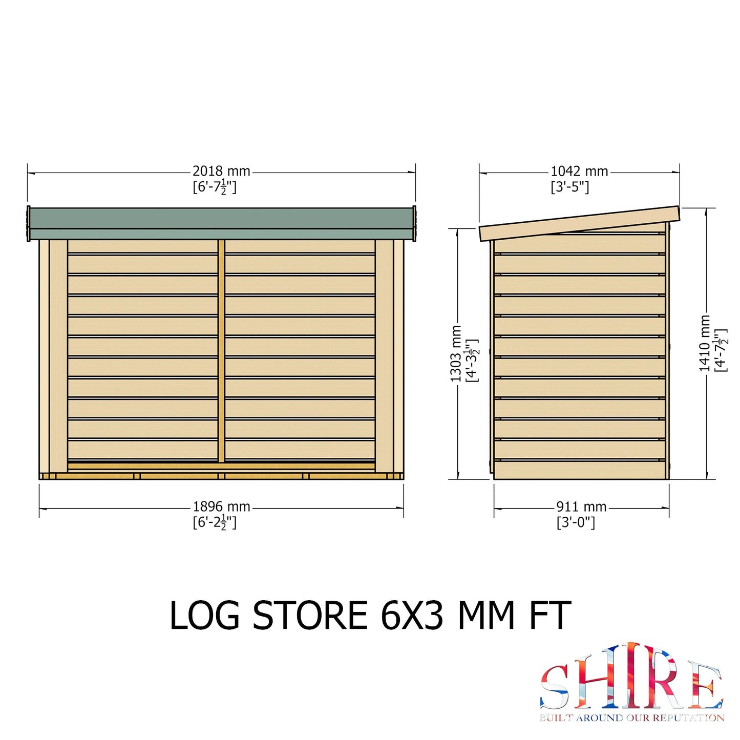 Shire Log Box 6' 2" x 3' 1" Apex Log Store - Premium Shiplap