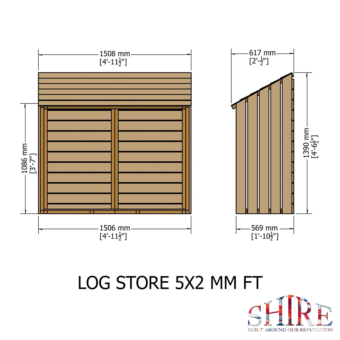 Shire Log Box 4' 11" x 2' Apex Log Store - Premium Dip Treated Shiplap