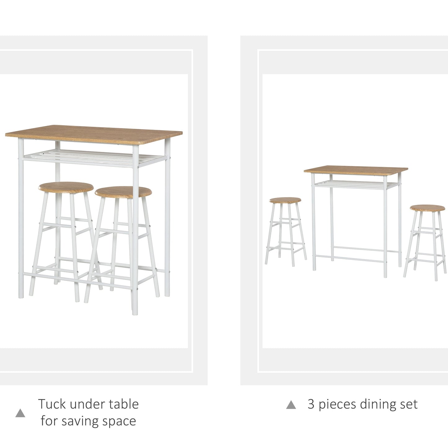 3-Piece Dining Kitchen Set with 1 Table and 2 Matching Chairs for Home Pub Cafe