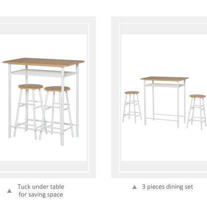 3-Piece Dining Kitchen Set with 1 Table and 2 Matching Chairs for Home Pub Cafe