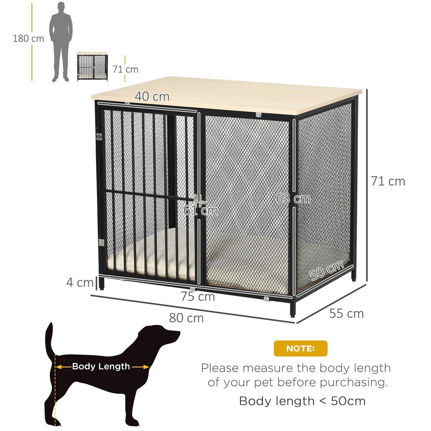 PawHut Dog Crate Furniture Side End Table with Soft Washable Cushion