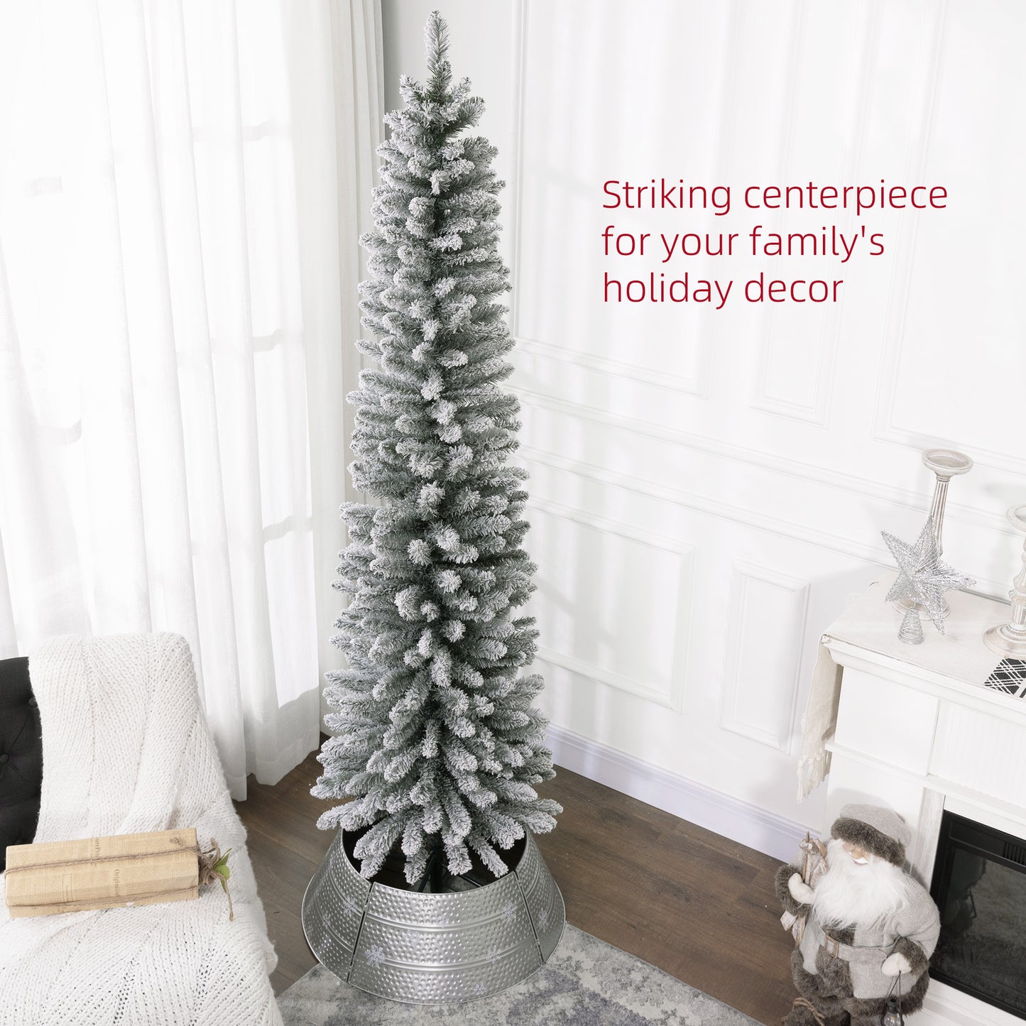 7ft Slim Christmas Tree Artificial - White Frosted Green  405 Tips