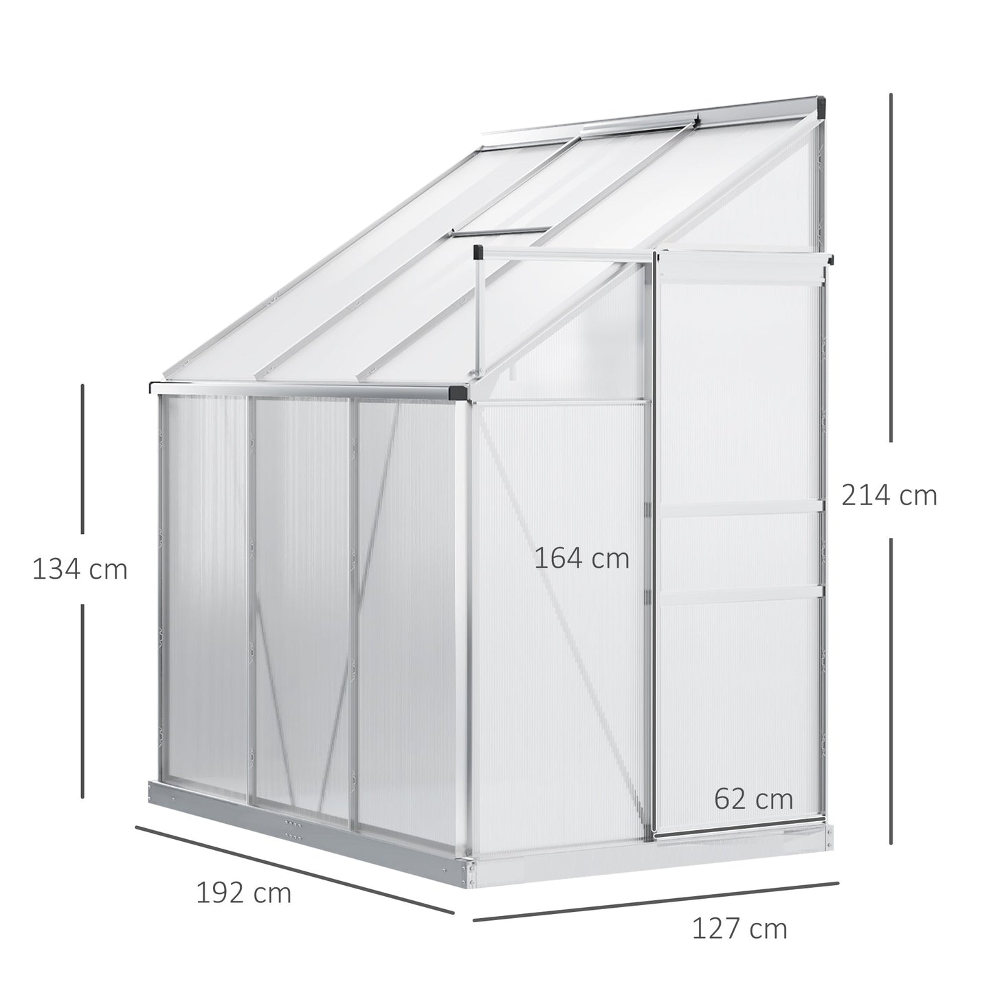 6 x 4ft Lean to Wall Polycarbonate Greenhouse Aluminium Walk-in Garden Greenhouse with Adjustable Roof Vent