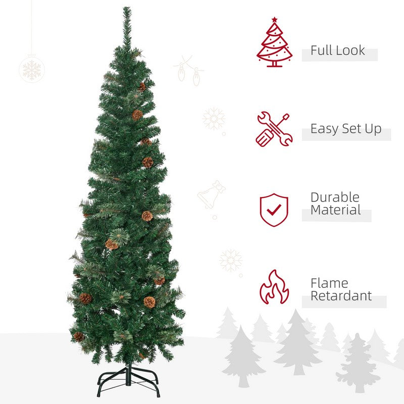 5.5 Foot Tall Pencil Slim Artificial Christmas Tree with Realistic Branches