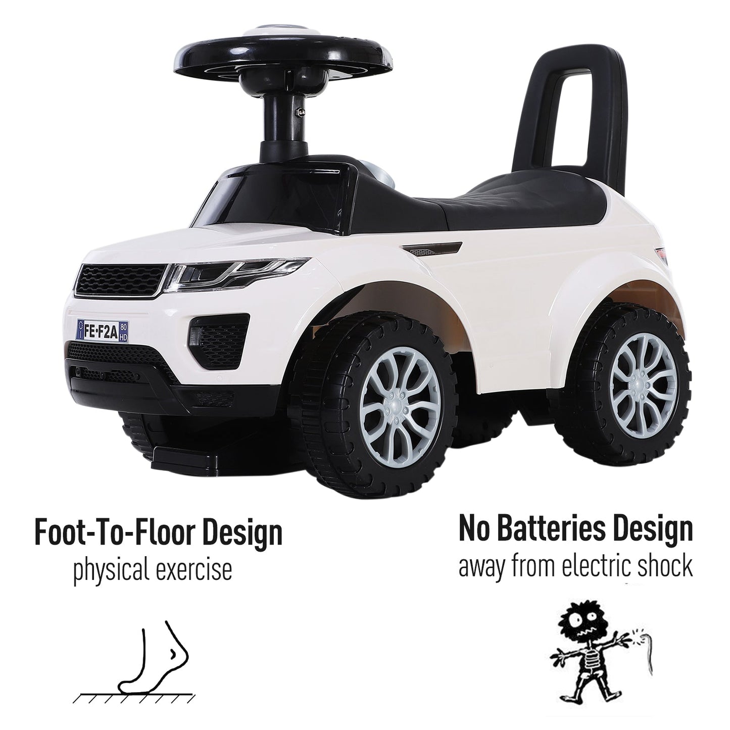 3-in-1 Ride On Car Foot To Floor Slider Toddler w/ Horn Steering Wheel NO POWER Manual Under Seat Storage Safe Design for 1-3 Year Old White