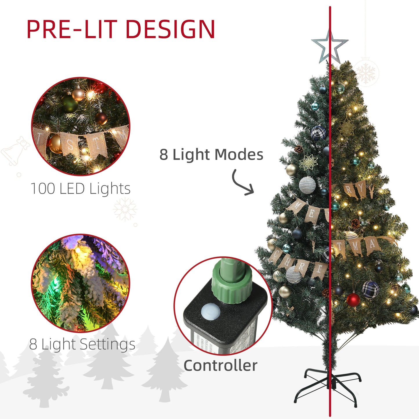 6ft Decorated Christmas Tree Artificial - with LED Lights Warm White 353 Tips