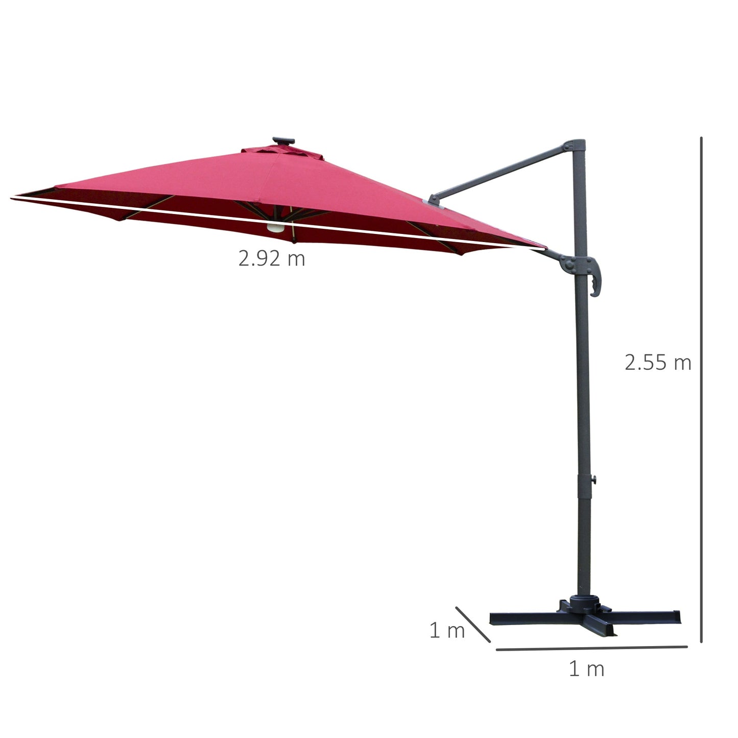 Outsunny 3(M) Led Cantilever Parasol Outdoor Sun Umbrella With Base Solar Lights Red