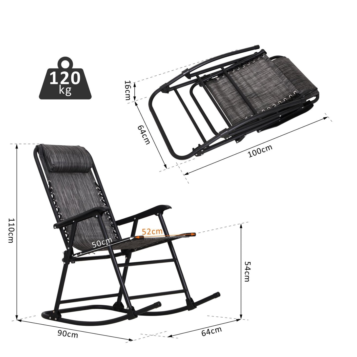 Folding Rocking Chair Zero Gravity W/ Headrest-Grey