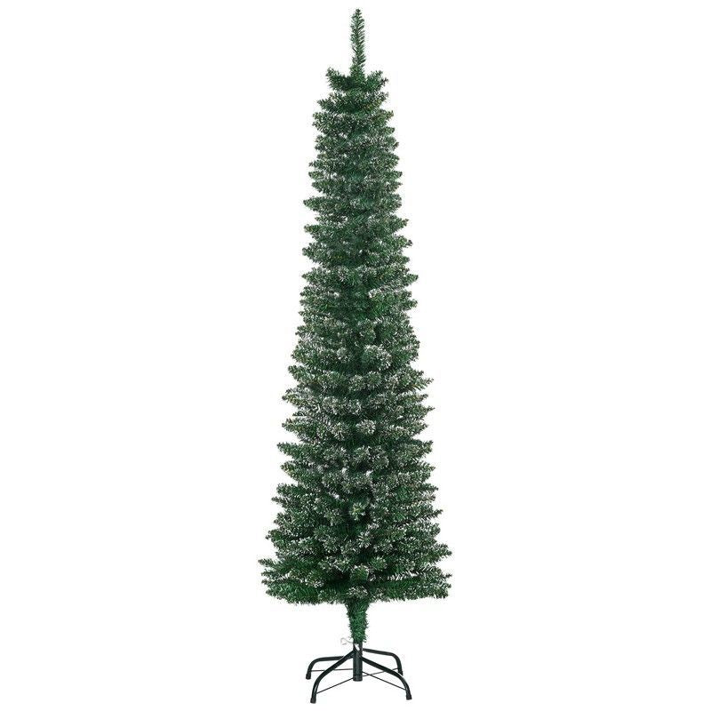 5.5 Foot Artificial Snow Dipped Christmas Tree Xmas Pencil Tree Holiday Home Indoor Decoration with Foldable Black Stand