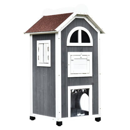 Nordic 109cm Cat House Fir Wood Grey & White by Pawhut