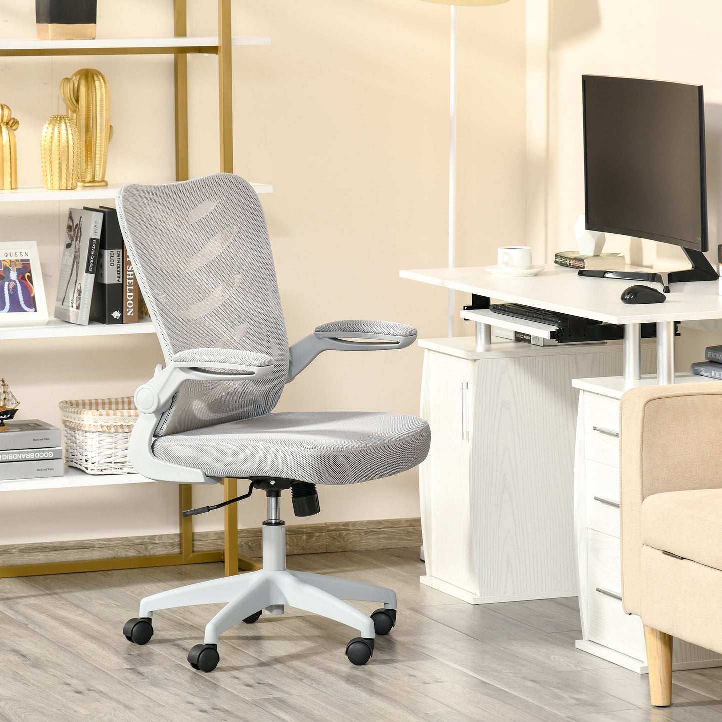 Vinsetto Mesh Office Chair Swivel Task Computer Chair For Home With Lumbar Support Grey