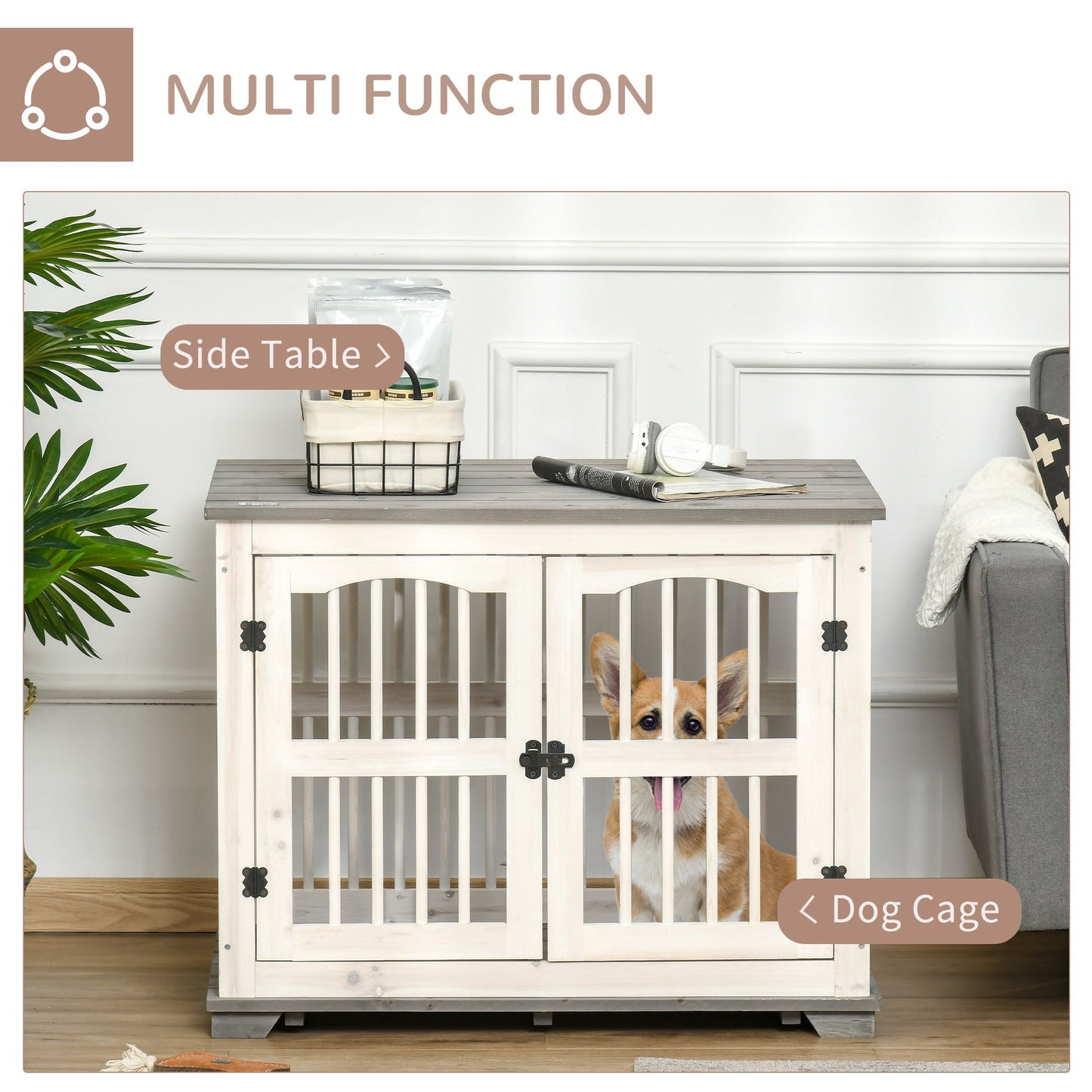 PawHut Wooden Dog Crate Furniture Pet Kennel Cage End Table for Small Medium Dogs