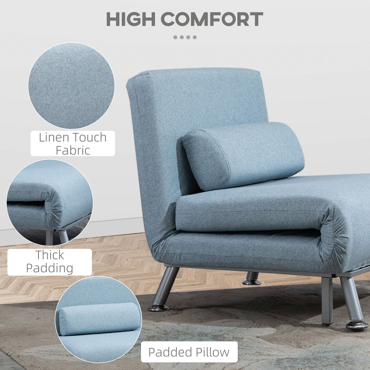 Homcom Adjustable Back Futon Sofa Chair - Blue