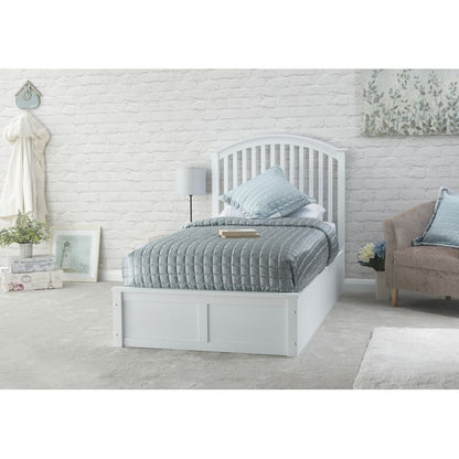 Essentials Madrid Single Ottoman Bed Wood & Fabric White 3 x 7ft